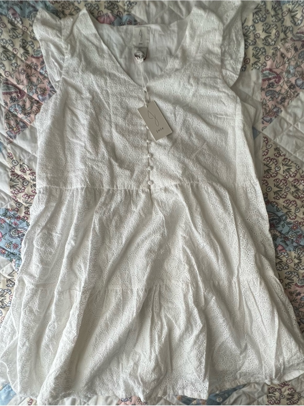 Joie White Eyelet Midi Dress with Button-Front